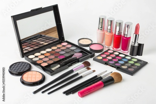 A stylish makeup kit on white background