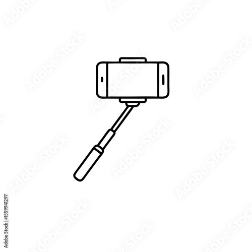 Smartphone on selfie stick in minimalist black and white design  