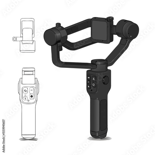 Handheld gimbal stabilizer for smartphone with control buttons and graphic Instructions