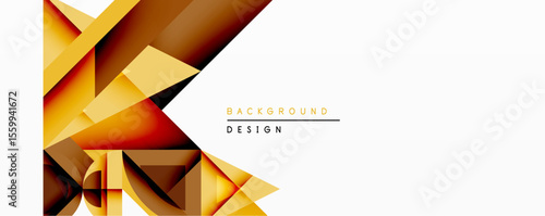 Abstract geometric shapes overlap, creating dynamic composition. Warm yellow, orange hues dominate design. Minimalist aesthetic suits modern backgrounds, presentations. Clean lines define forms.