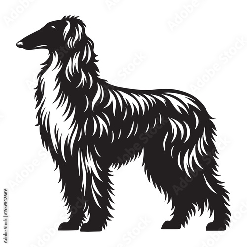 Showcasing a noble Borzoi dog form, simple yet impactful for designs - Borzoi silhouette - Borzoi Vector - Silhouette of Borzoi - dog vector

