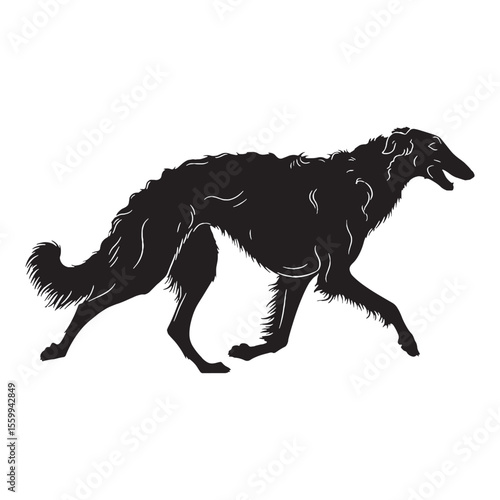 A graceful Borzoi dog artwork, capturing the breed's flowing lines - Borzoi silhouette - Borzoi Vector - Silhouette of Borzoi - dog silhouette

