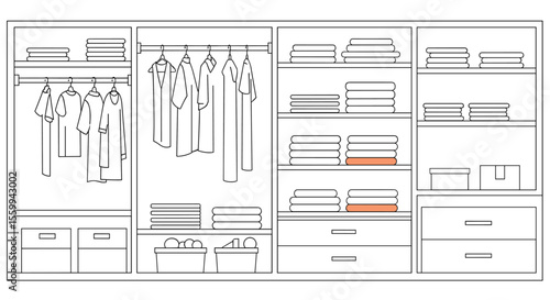 A Well-Organized and Spacious Wardrobe with Ample Storage Solutions for Clothes and Accessories