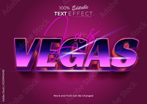 3d Neon Las Vegas text effect. Neon Font style Effect. Editable text effect.