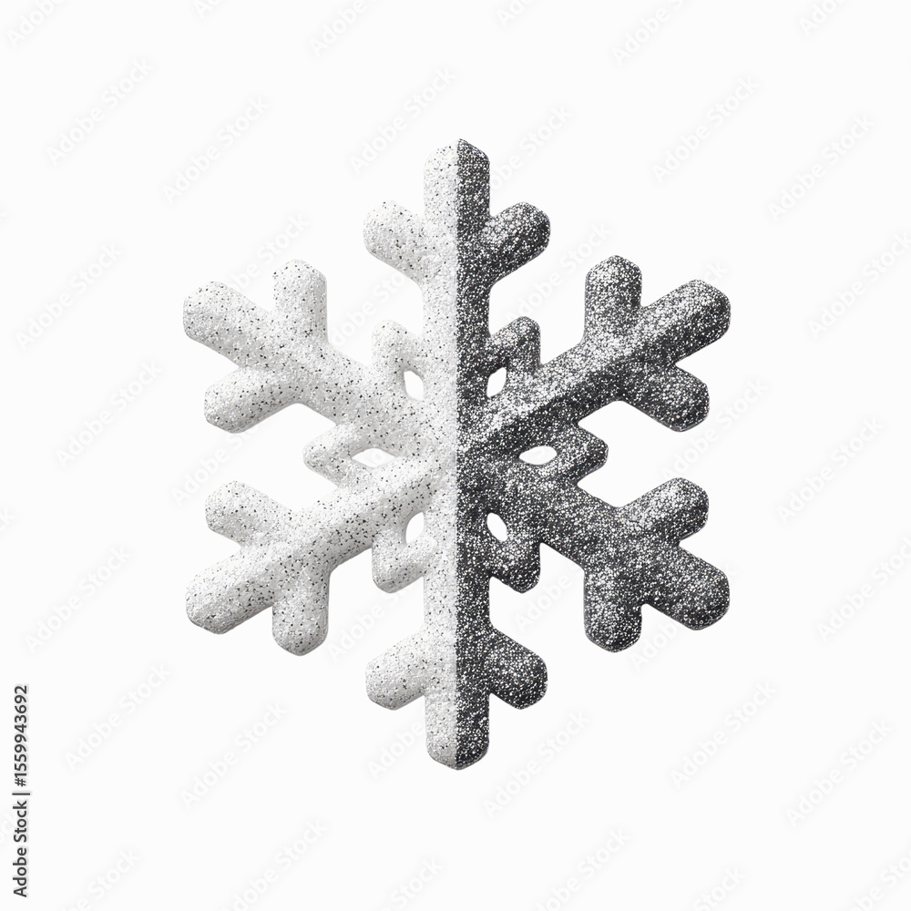 Half White, Half Silver Glitter Snowflake on Half White, Half Silver Glitter Snowflake on