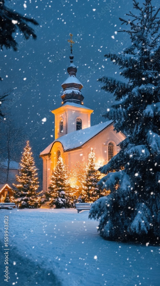 Fototapeta premium Snowy Church at Christmas