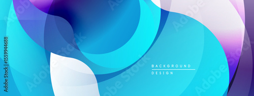 Abstract fluid shapes, vibrant blues, purples, whites create dynamic background. Modern design, smooth gradients offer visual interest.