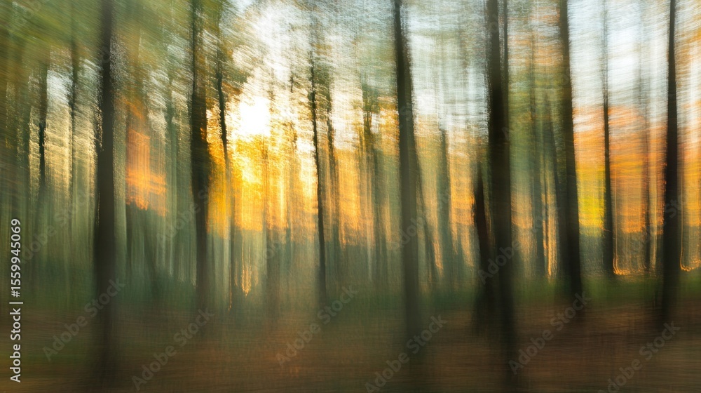 Obraz premium Golden forest at sunset