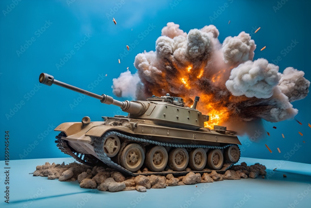 Fototapeta premium old soviet tank with pure blue background