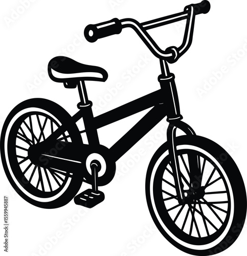 Black and white illustration of a kids bmx bicycle