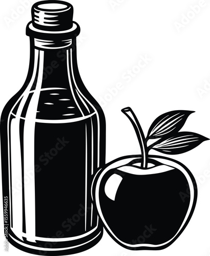 Apple cider vinegar bottle and apple illustration