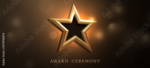 Golden winner star. Concept of victory, achievement, success, rewarding of winner. Vector illustration