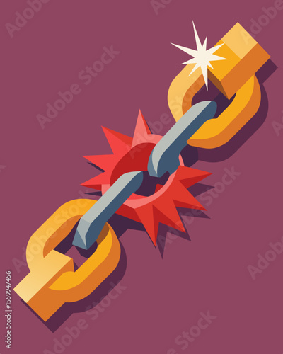 A broken chain with sharp edges alluding to the potential harm and destructive nature of broken thought patterns.. Vector illustration