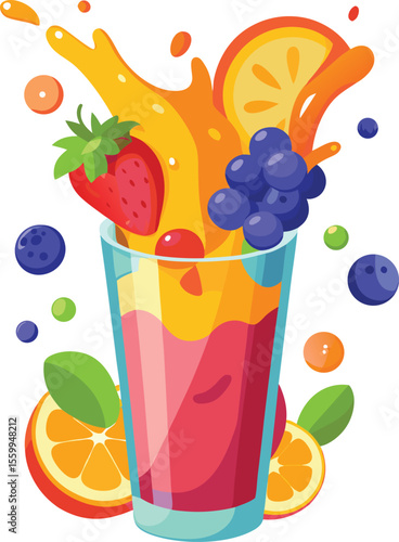 Refreshing fruit smoothie in glass with splashing juice