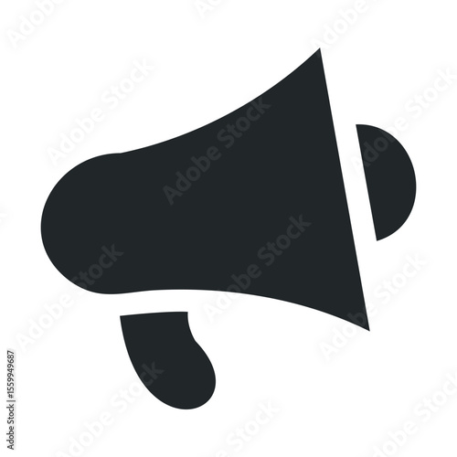Black megaphone icon on white background for communication and announcement concepts.