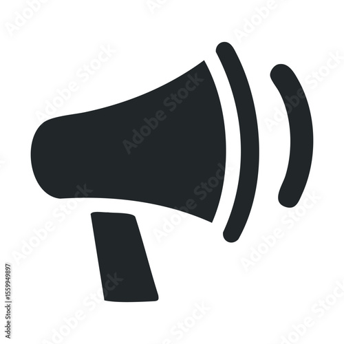 Black megaphone icon on white background for communication and promotion design.