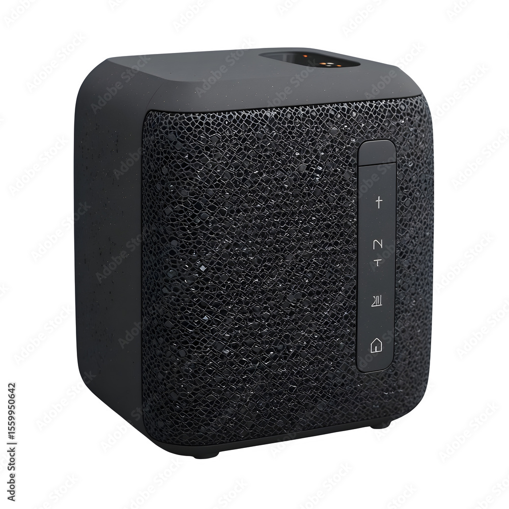 Obraz premium A black bluetooth speaker isolated on transparent background