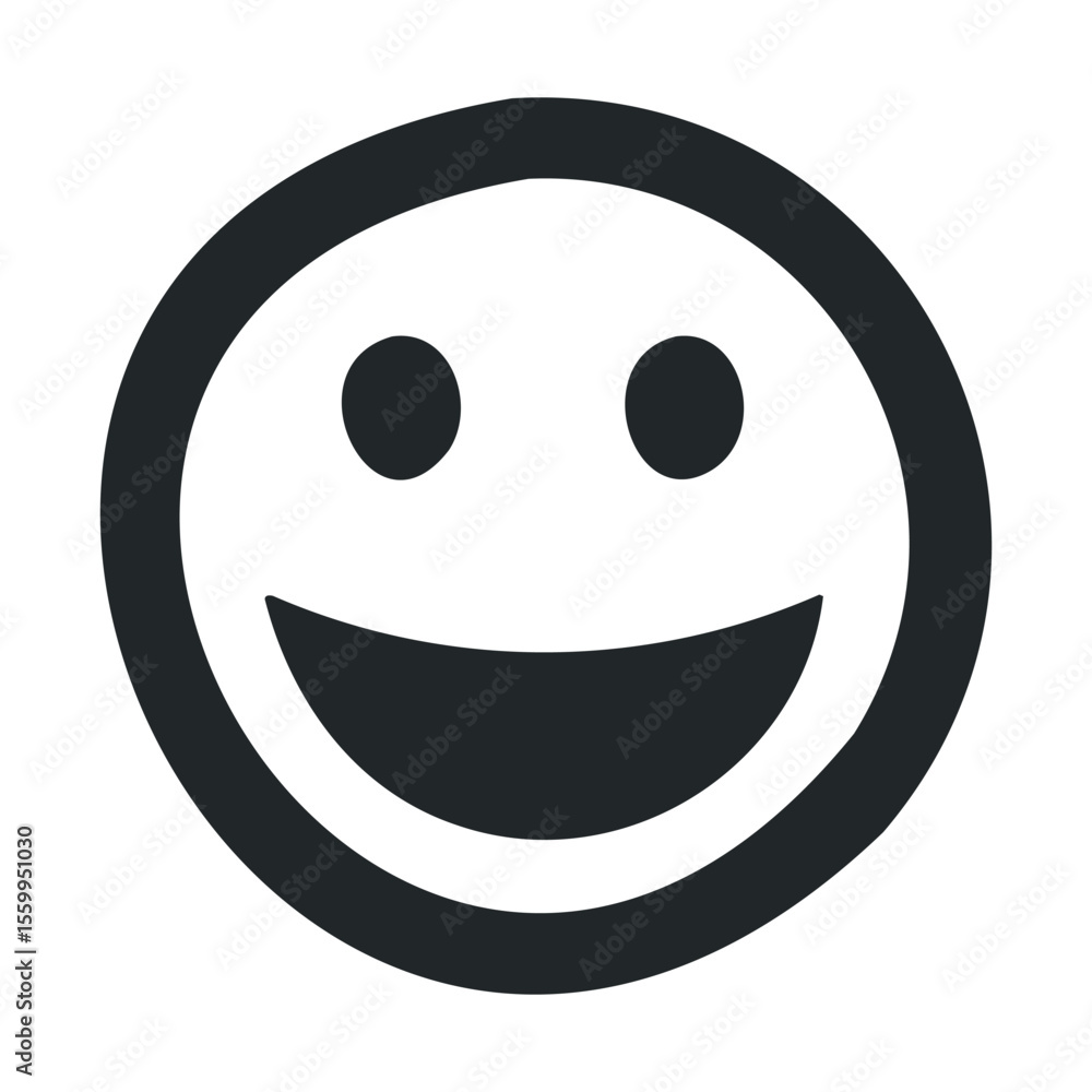 Fototapeta premium Black and white smiley face icon with bold features.