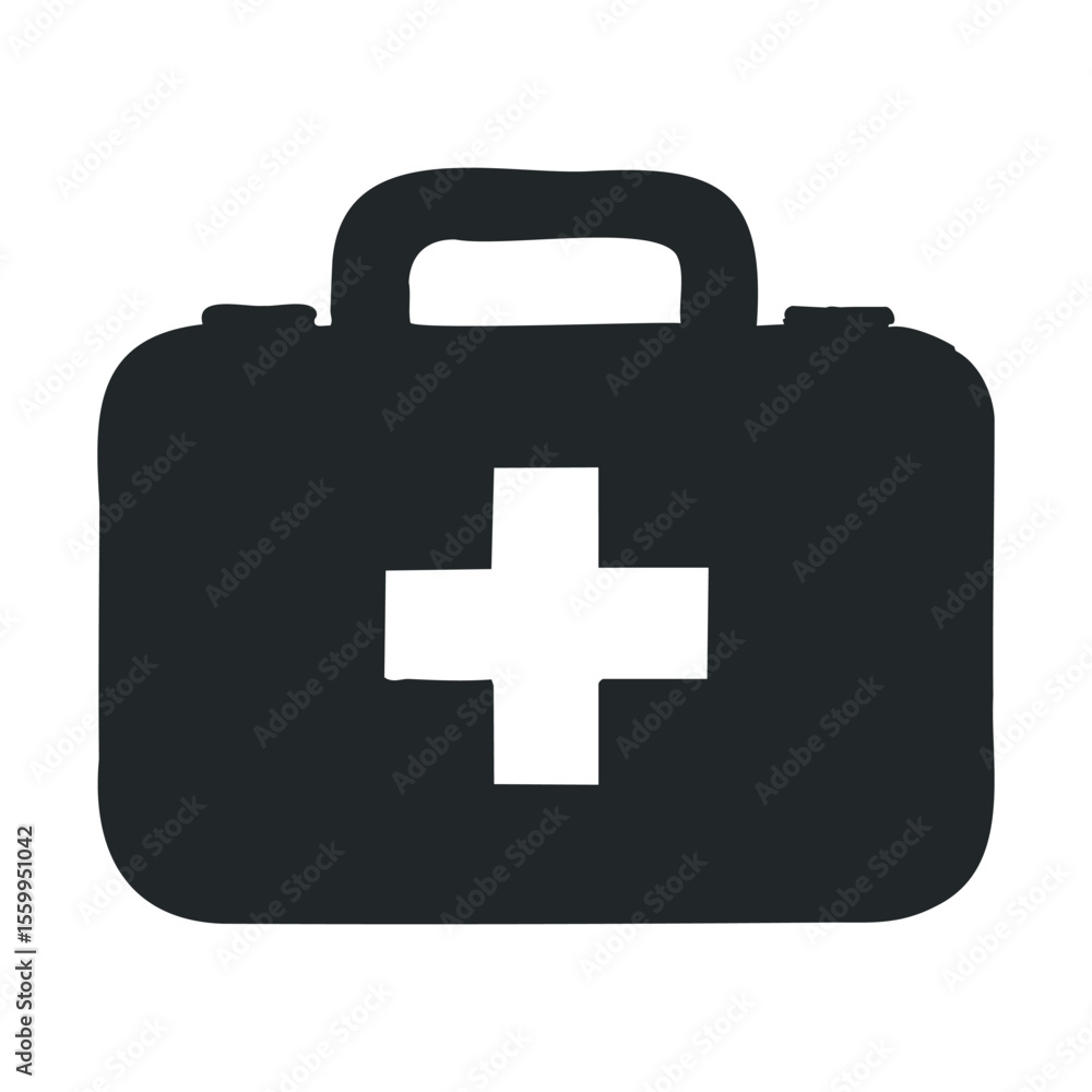 Black medical first aid kit with white cross symbol on front.