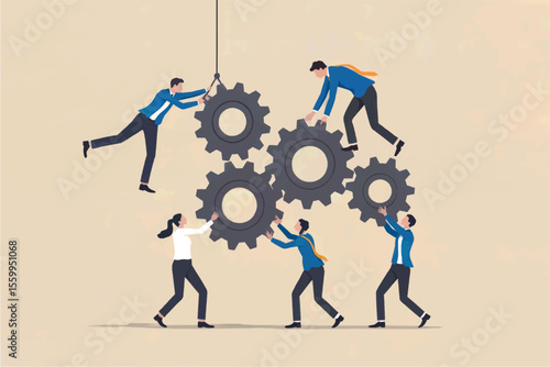 Teamwork and collaboration with gears isolated on transparent background