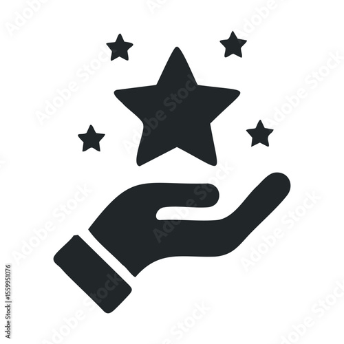 Black silhouette of hand releasing stars in gesture of magic and wonder.