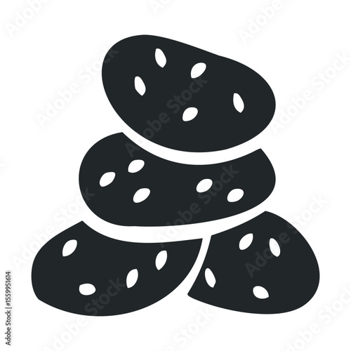 Black and white potato icon illustration with seed details.