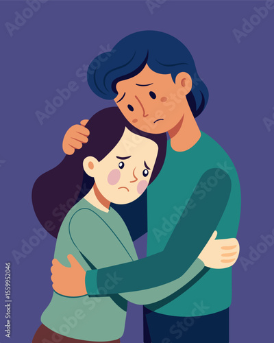 A person cries in the arms of a loved one but their intention is to manipulate their loved ones sympathy and to get their own way.. Vector illustration