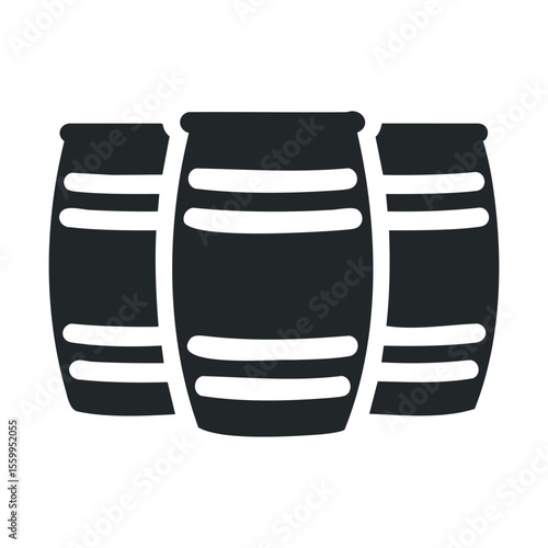 Silhouette of three wooden barrels in a row.