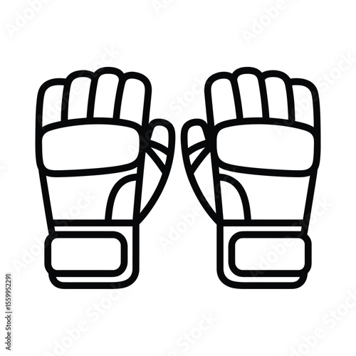 Pair of black outline mma gloves ready for combat on a white background