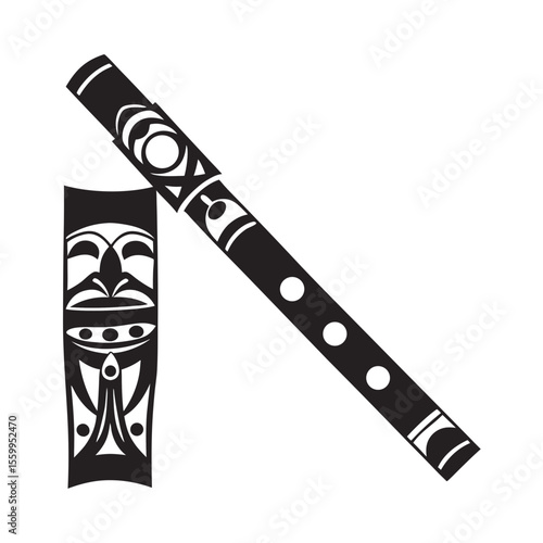 Indigenous people day symbolic black flutes with tribal designs  