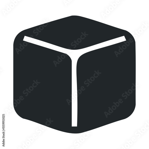 Black cube icon symbolizing simplicity and minimalism.