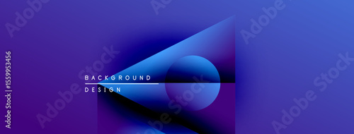 Abstract background design features blue, purple gradients. Geometric shapes overlap creating dynamic visual effect. Modern, sleek presentation.
