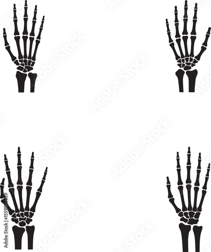 Four black skeleton hand icons isolated on white background