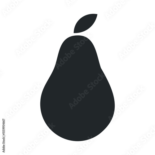 Minimalist black pear silhouette on white background.
