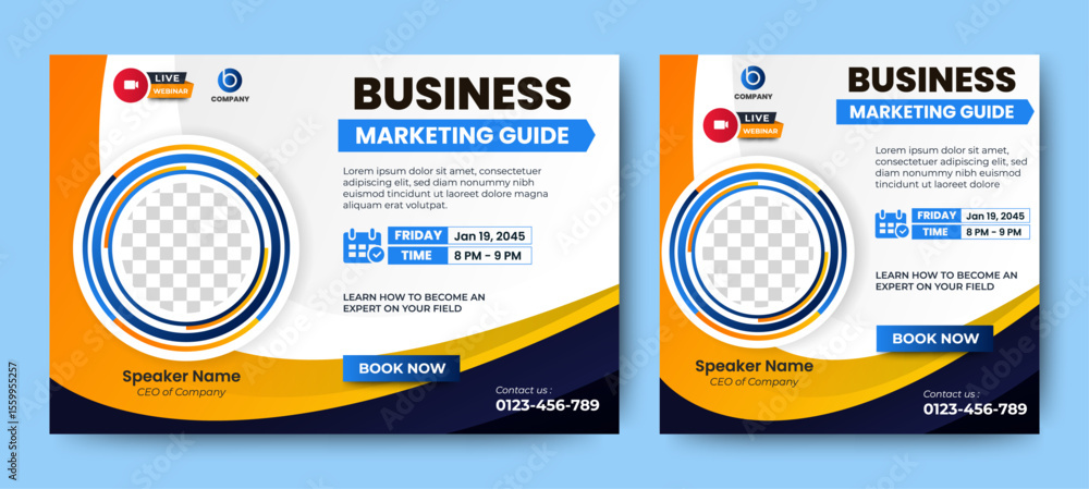 Naklejka premium Marketing Strategies live webinar banner invitation and social media post template. Business webinar invitation design. Vector