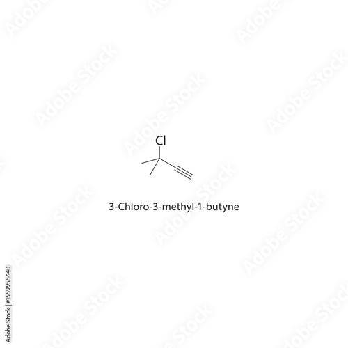 3-Chloro-3-methyl-1-butyne skeletal structure. Halogenated alkyne compound schematic illustration. Simple diagram, chemical formula.