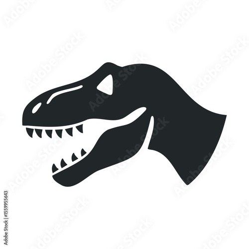 Silhouette of t-rex skull profile in black and white.