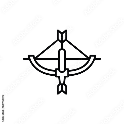 Stylized black line art icon of a crossbow with an arrow ready to fire