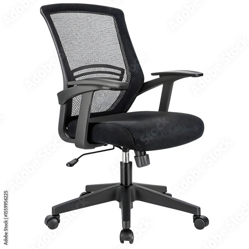 A black office chair isolated on transparent background