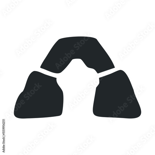 Black silhouette of ancient stone structure resembling stonehenge icon.