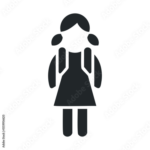 Silhouette of young caucasian female child with pigtails.