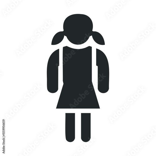 Simple black silhouette of a young female child icon.