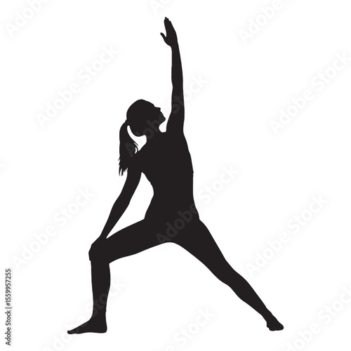 Patient lady yoga student taking time to deepen her stretches - lady yoga silhouette - lady yoga Vector - Silhouette of lady yoga

