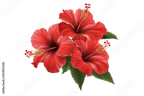 Red hibiscus flowers isolated on transparent background. Bright Red Hibiscus Flower Cutout PNG for Floral Design Projects