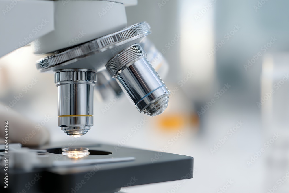 Fototapeta premium Laboratory Technician Conducts Analysis Using a Microscope in a Lab