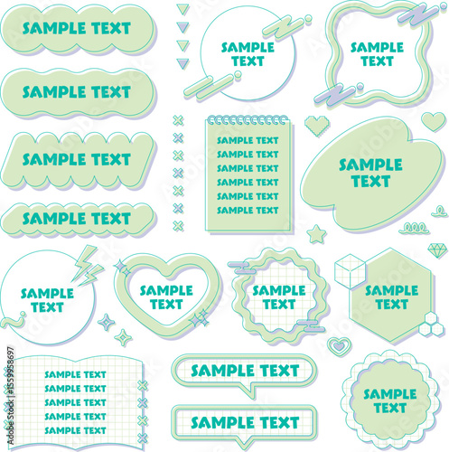 cute y2k frames set, decoration, fancy, pop, purple, yellow green / ゆるふわで可愛いy2kフレームセット 装飾 飾り枠 ファンシーポップ 紫 黄緑