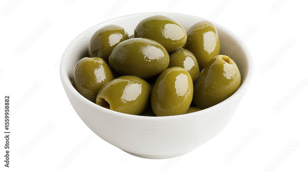 Fresh Green Olives in White Bowl Decorative Healthy Snack for Mediterranean Cuisine Fresh Green Olives in White Bowl Decorative Healthy Snack for Mediterranean Cuisine