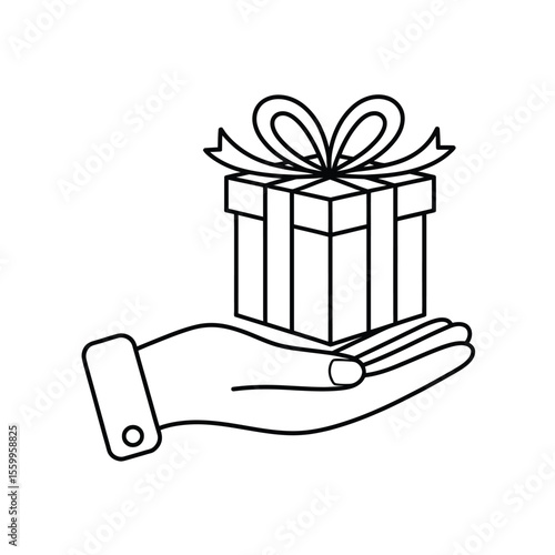 Hand holding a gift box with a bow icon for giving and receiving presents