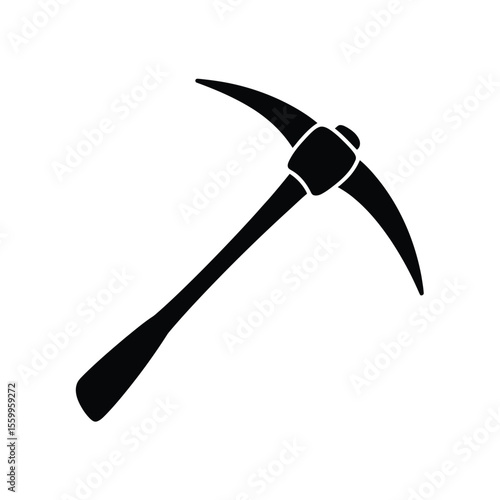 Black silhouette of a pickaxe on a white background