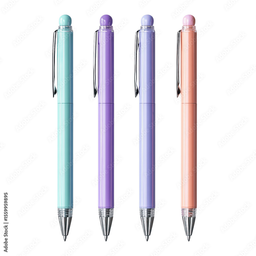 Fototapeta premium Pastel Colored Pens, Stationery Set, Office